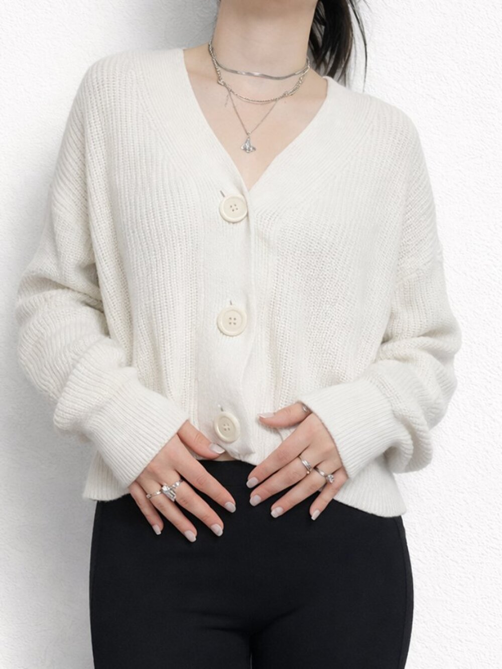 Classic White Button-Front Knit Cardigan